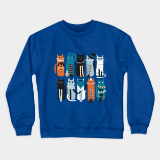 High Gothic Halloween Cats // print // blue background orange turquoise blue white and black kittens Crewneck Sweatshirt